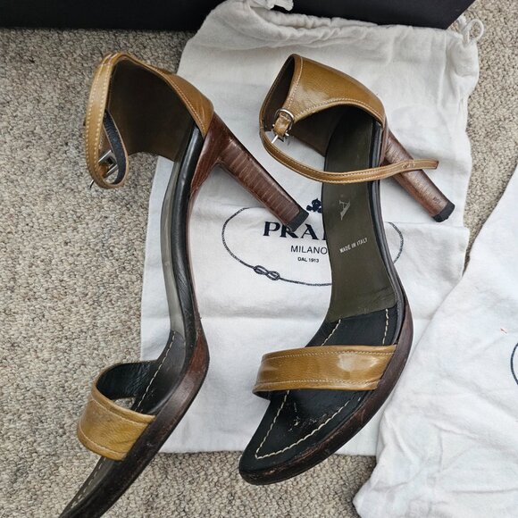 Prada VINTAGE Ankle Strap Heels Sandals Color Giunco Size EU 35.5 - Picture 3 of 16